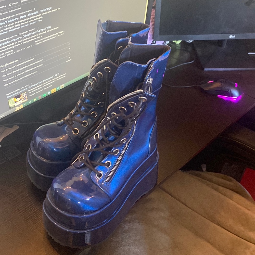 Blue demonia platforms, size 7, never worn out only tried on, true to size!